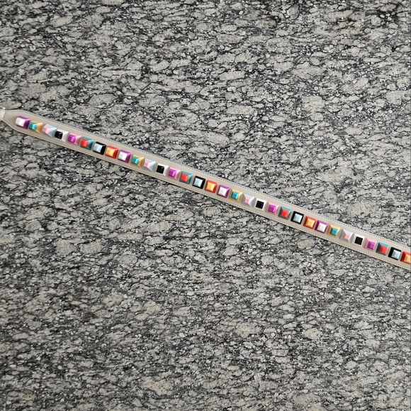 CLEARLY Light Grey Leather Strap With Multi Colored Pop Detail And Gold Hardware - Picture 7 of 11